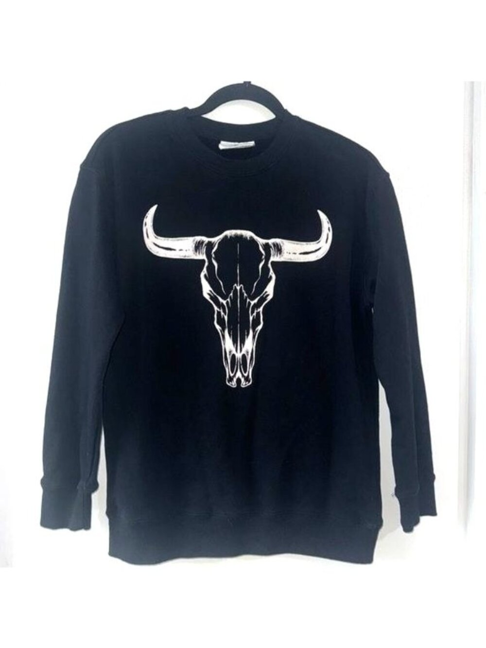 Cow Skull Graphic Black Crewneck Sweatshirt By Lotus Fashion Los Angeles